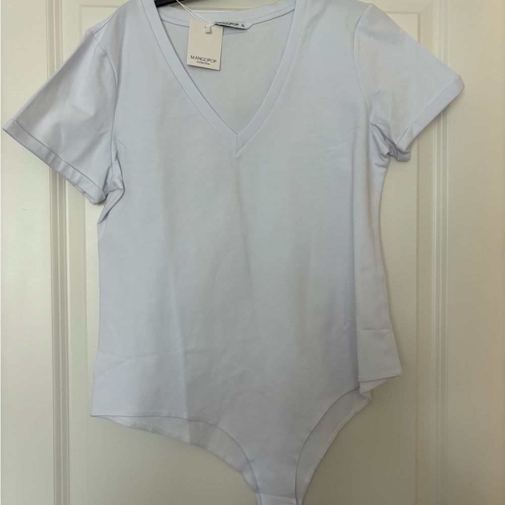 Mango White V-Neck Bodysuit